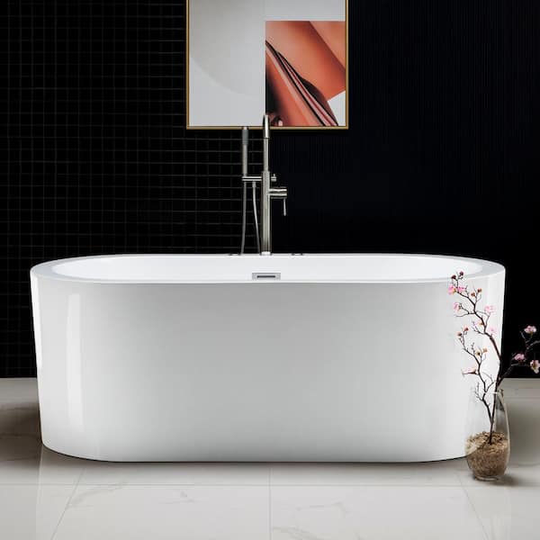 WOODBRIDGE Bologna 67 in. Acrylic Freestanding Whirlpool and Air Bathtub with Drain and Overflow Included in White