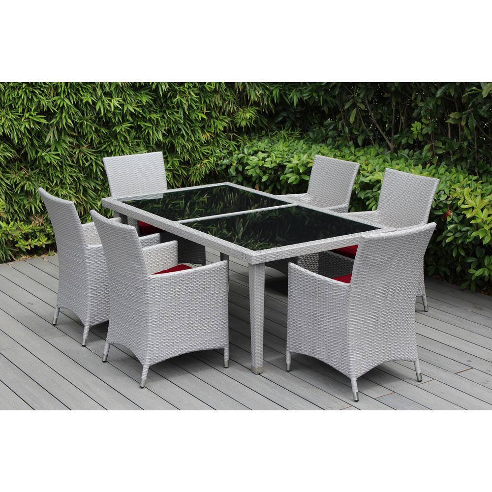 Ohana Depot Ohana Gray 7-Piece Wicker Patio Outdoor Dining Set With ...