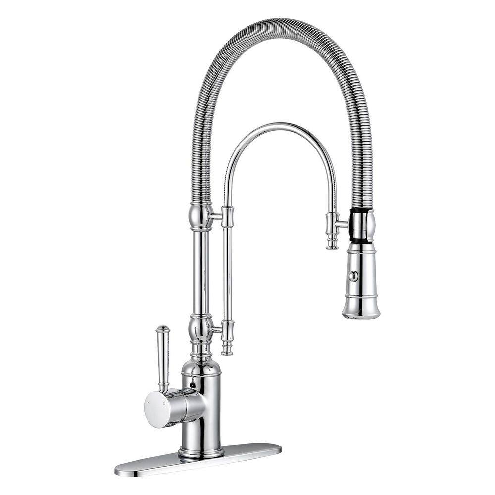 20.7 in. H Single Handle Deck Mount Pull Down Sprayer Kitchen Faucet with 360° Spout Swivel in Polished Chrome price history on PriceWatchPro