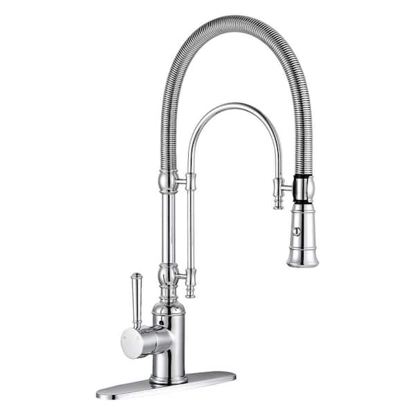 20.7 in. H Single Handle Deck Mount Pull Down Sprayer Kitchen Faucet with 360° Spout Swivel in Polished Chrome