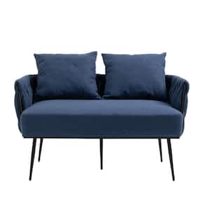 45 in. Modern Upholstered Navy Linen Tufted Loveseat with Metal Legs