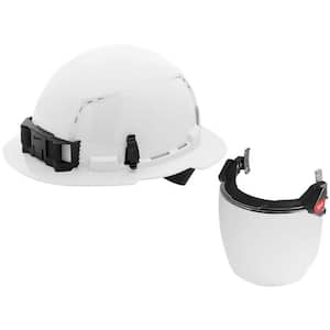 BOLT White Type 1 Class C Full Brim Vented Hard Hat w/4 Point Ratcheting Suspension w/Full Face Shield