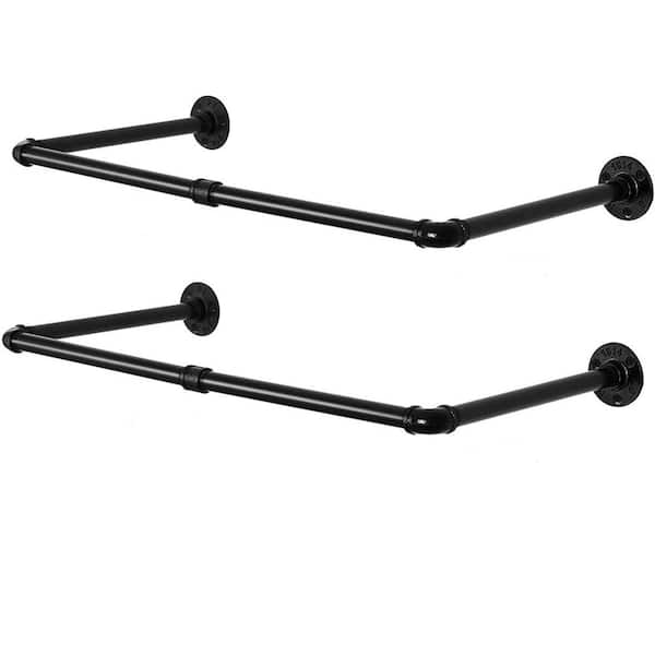 Oumilen 32.6 in. Black Industrial Pipe Clothing Rack, Multi-Purpose Clothes Rod for Clothing Storage (Set of 2)