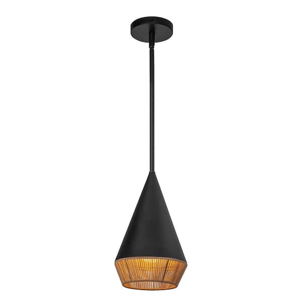 ALORA MOOD Daphne 7 in. 1 Light 60-Watt Matte Black/Brown Cotton Rope Pendant Light