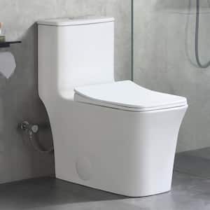 One-Piece 1.1/1.6 GPF High Efficiency Dual Flush Square Toilet in White Soft Close Seat Included