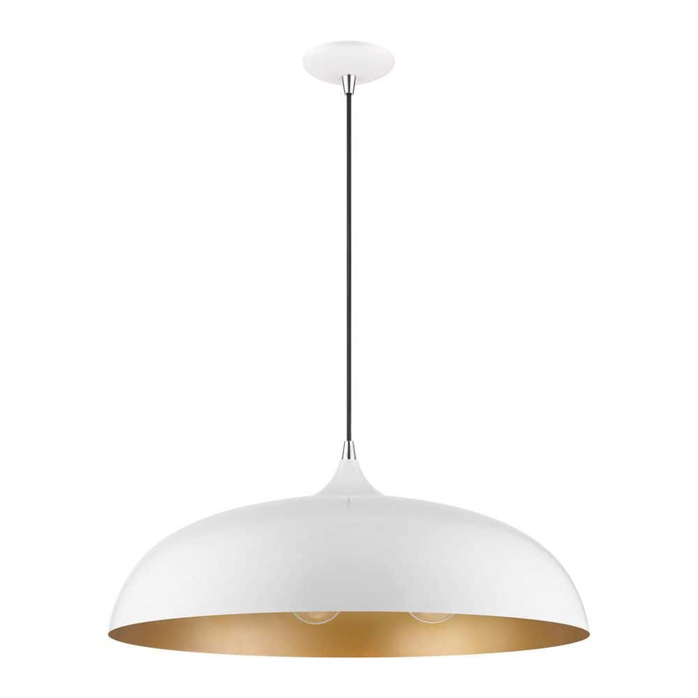 Shiny White and Chrome 3-Light Large Pendant