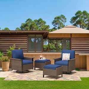 Nyajiah 4-Piece Wicker Patio Conversation Set with Blue Cushions