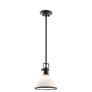 Hatteras Bay 1-Light Olde Bronze Vintage Industrial Shaded Kitchen Mini Pendant Hanging Light with Etched Glass