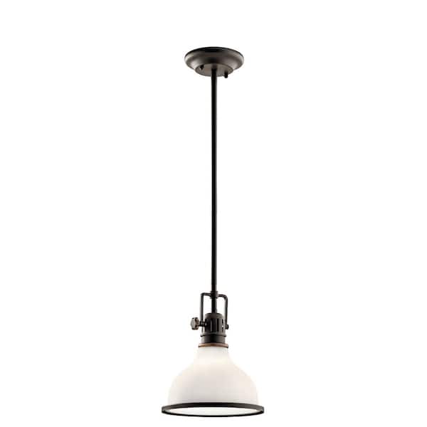 Hatteras Bay 1-Light Olde Bronze Vintage Industrial Shaded Kitchen Mini Pendant Hanging Light with Etched Glass