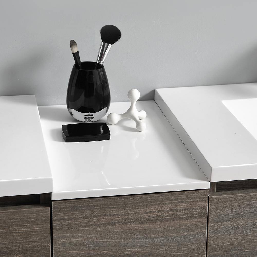 Transitional 72" Grey Double Sink Vanity with Acrylic Top
