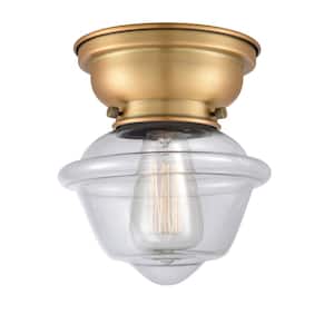 Oxford 7.5 in. 1-Light Brushed Brass Flush Mount with Clear Glass Shade
