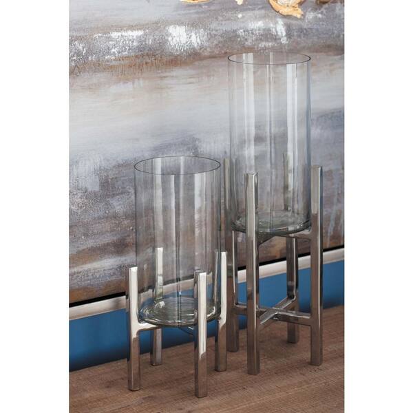 Litton Lane Stainless Steel and Glass Bracketed Candle Holders (Set of 3)