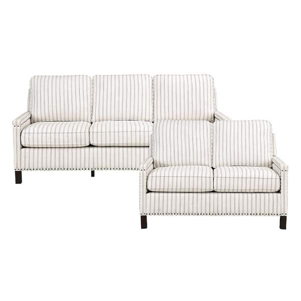 Lazzara Boone 78 in. W Straight Arm Textured Fabric Rectangle 2-Piece Living Room Sofa Set in. Beige and Gray