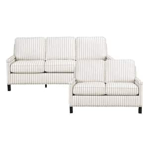 Boone 78 in. W Straight Arm Textured Fabric Rectangle 2-Piece Living Room Sofa Set in. Beige and Gray