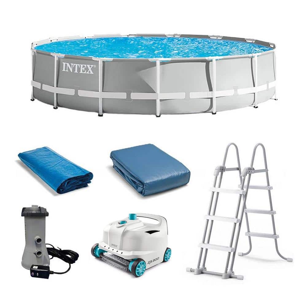Intex 15 ft. x 42 in. Prism Frame Above Ground Swimming Pool Set with Filter, Blue -  26723EH+28005E