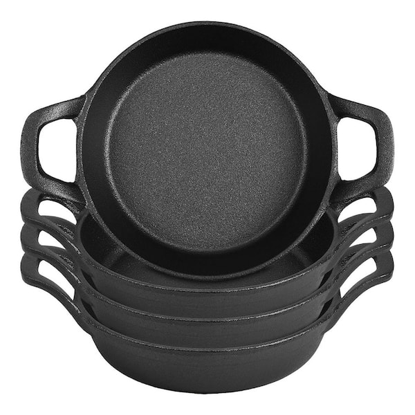 Cast Iron 6.3 in. Nonstick Skillet Black with Double Loop Handles Oven Safe Frying Pan for Kitchen, 4 Pack