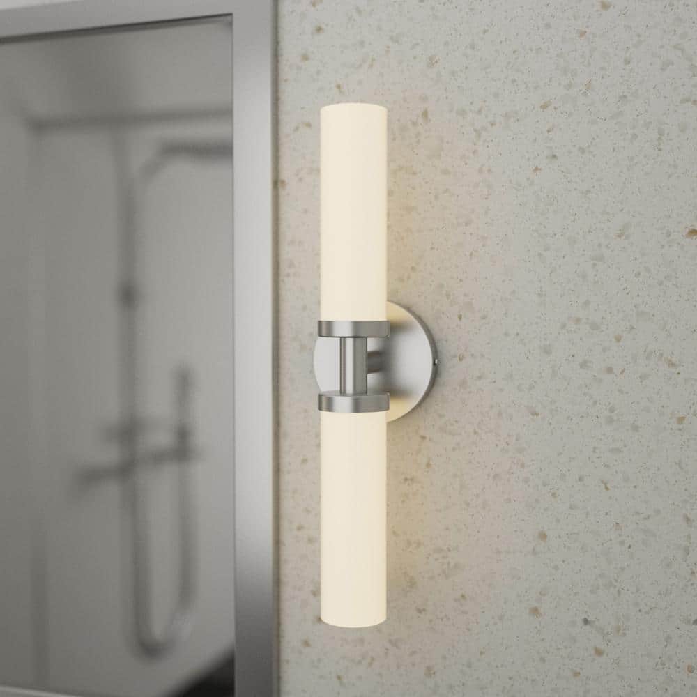 Asherton 4.7 in. Modern 2-Light Brushed Nickel Dimmable Vanity Light with Frosted White Glass Shade price history on PriceWatchPro