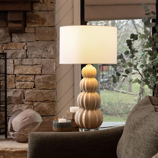 Ophelia 33 in. Pink Peony Table Lamp with White Linen Shade