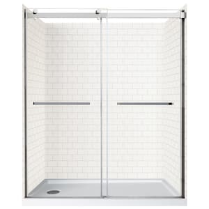 Lagoon Double Roller 60 in L x 30 in W x 78 in H Left Drain Alcove Shower Stall Kit in White Subway and Silver Hardware