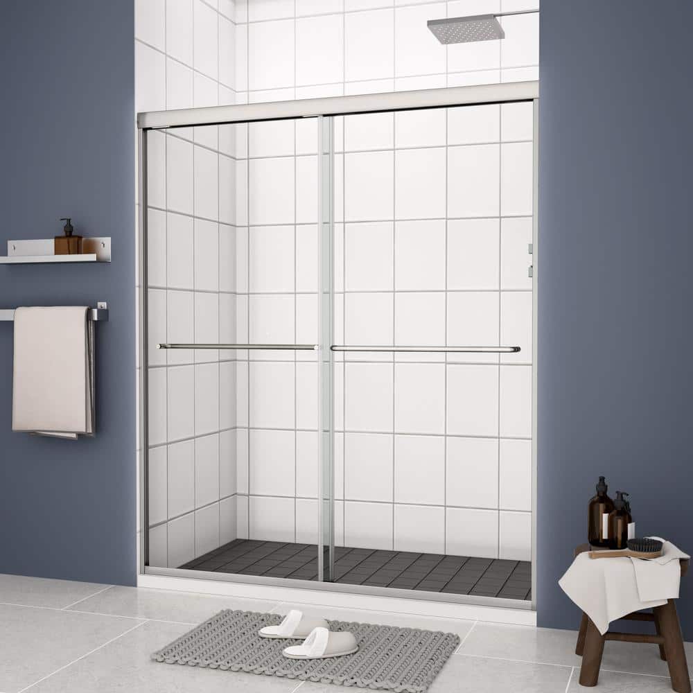 48 in. W x 70 in. H Framed Double Sliding Shower Door in Chrome with Clear 