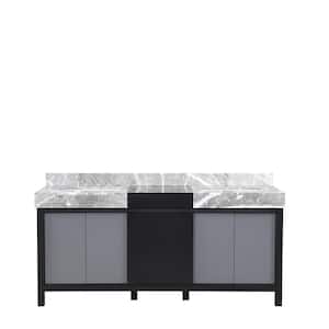 Zilara 72 in W x 22 in D Black and Grey Double Bath Vanity and Castle Grey Marble Top