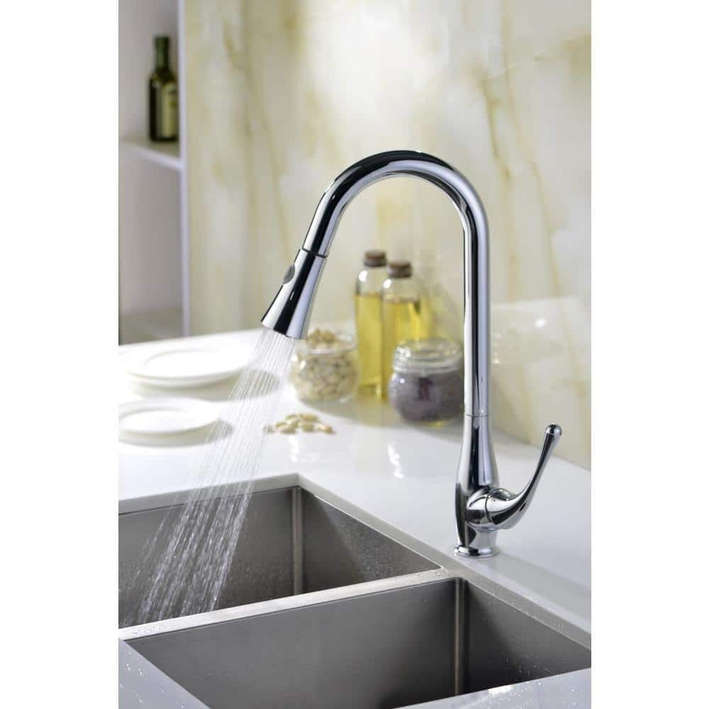Polished Chrome Pull-Down Kitchen Faucet with Spray