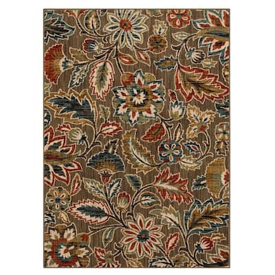 Elyse Taupe 8 ft. x 10 ft. Floral Area Rug