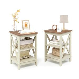 Ivory White MDF Accent End Table with 3-Tier Side Table (2 sets)