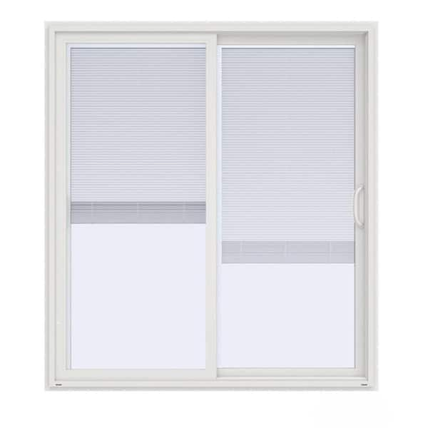 72 in. x 80 in. V-4500 Contemporary White Vinyl Right-Hand Full Lite Sliding Patio Door w/Blinds