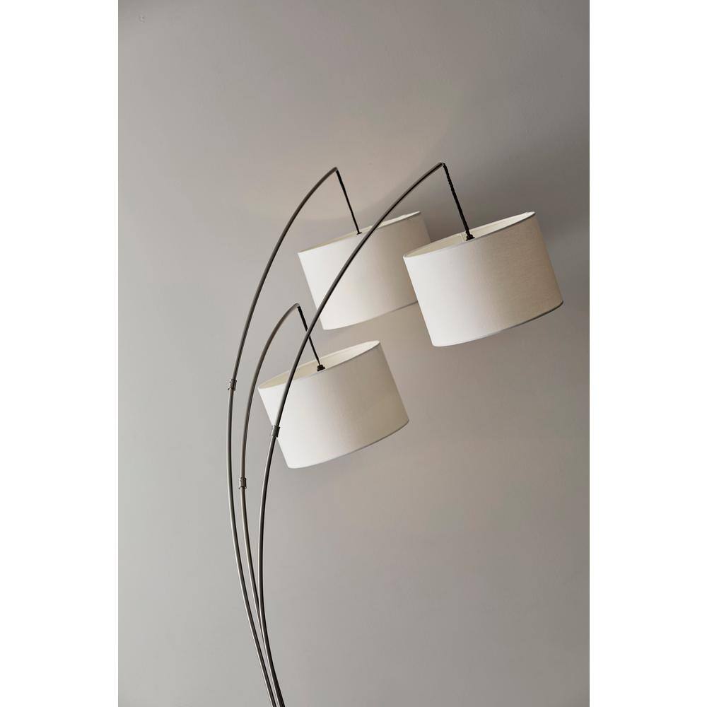 Trinity Brushed Steel 74'' Adjustable Arc Floor Lamp with White Shades
