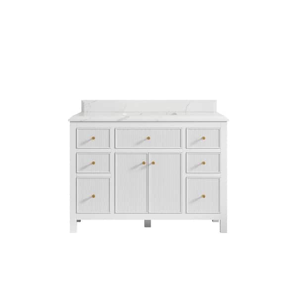 Willow Collections Sonoma 48 in. W x 22 in. D x 36 in. H Bath Vanity in White with 1.5" Calacatta Quartz Top
