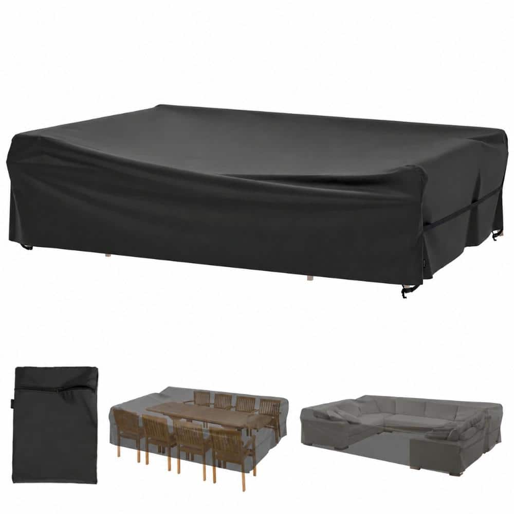 111 in x 74 in x 28 in black waterproof oxford cloth rectangular patio dining set and fire pit furniture cover