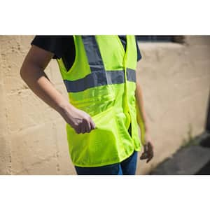 Women's Large/X-Large Yellow ANSI Type R Class 2 Contoured Safety Vest with Adjustable Waist and 2 Mesh Pockets