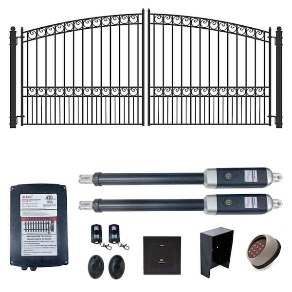 ALEKO 12 ft. x 6 ft. Automated Steel Venice Dual Swing Black Steel