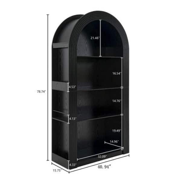 Ashbel Mid-Century Modern 78.74 in. Tall Black Wood 4-Shelf Arched Accent Bookcase with Open Storage