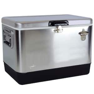 Stainless SteelIce Chest Cooler with Bottle Opener, 51 L (54 qt.), 85 Can, Silver and Black