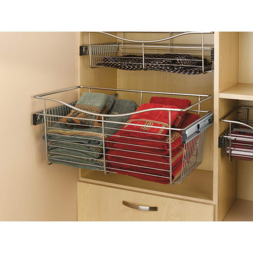 Rev A Shelf 24 In X 18 In Satin Nickel Closet Pull Out Basket Cb 241618sn 1 The Home Depot