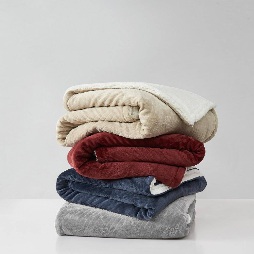 Gray Reversible Faux Fur and Sherpa Fleece Throw Blanket 50x70