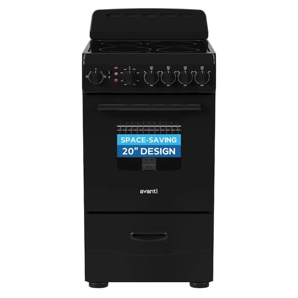 20 in. Ceramic Glass Electric Range with 4 Burner Elements, Black