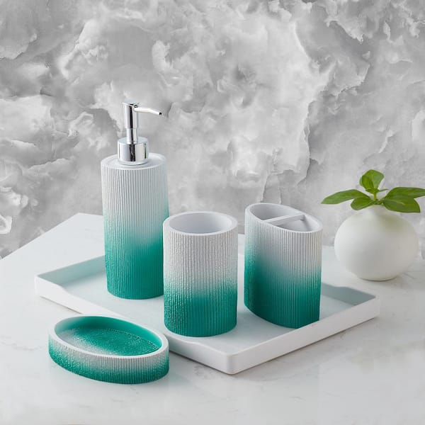 Sweet Home Collection Urbana Green 4-Piece Bathroom Accessory Set (Soap Pump, Tumbler, Toothbrush Holder and Soap Dish)
