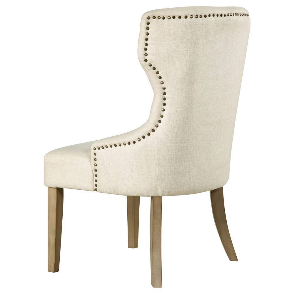 Beige Linen Upholstered Tufted High Back Side Chair