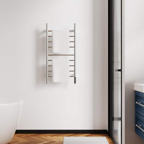 Wall Mounted  Heated Towel Rack in Brushed Nickel w/Intelligent Touch Screen Timer,9-Bar Towel Warmer,Plug-in/Hard-Wired