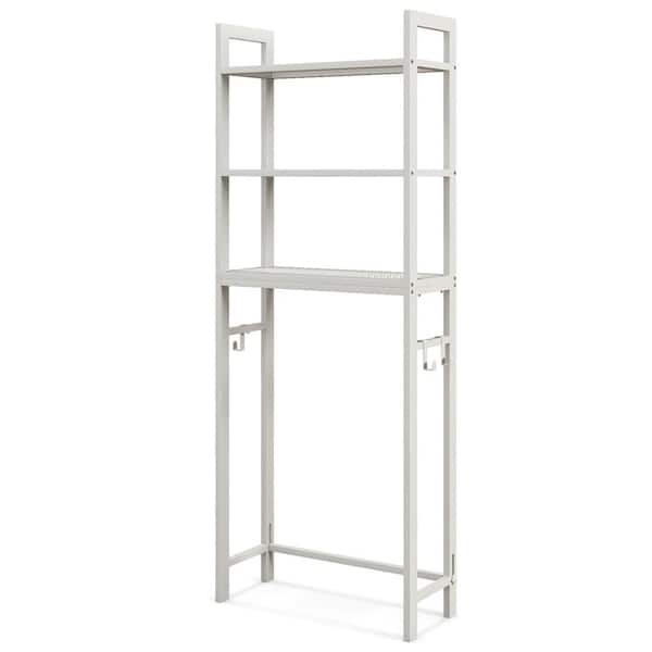 Costway 25 in. W x 67.5 in. H x 10.5 in. D Grey Over The Toilet Storage with Shelf Space Saving Metal Bathroom Organizer Hooks