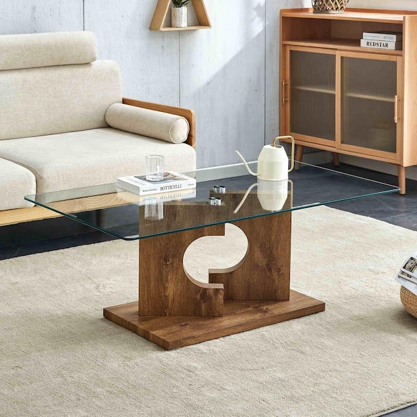 Modern 47.2 in. Natural Rectangle Glass Coffee Table