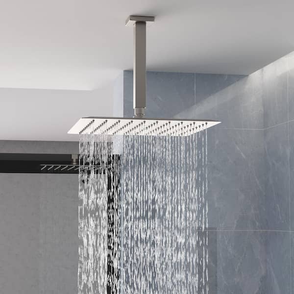 1-Spray Patterns with 2.5 GPM 16 in. Ceiling Mount Rain Fixed Shower Head in Brushed Nickel