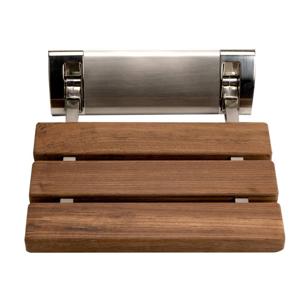 Compact Natural Teak Folding Shower Seat with Nickel Finish