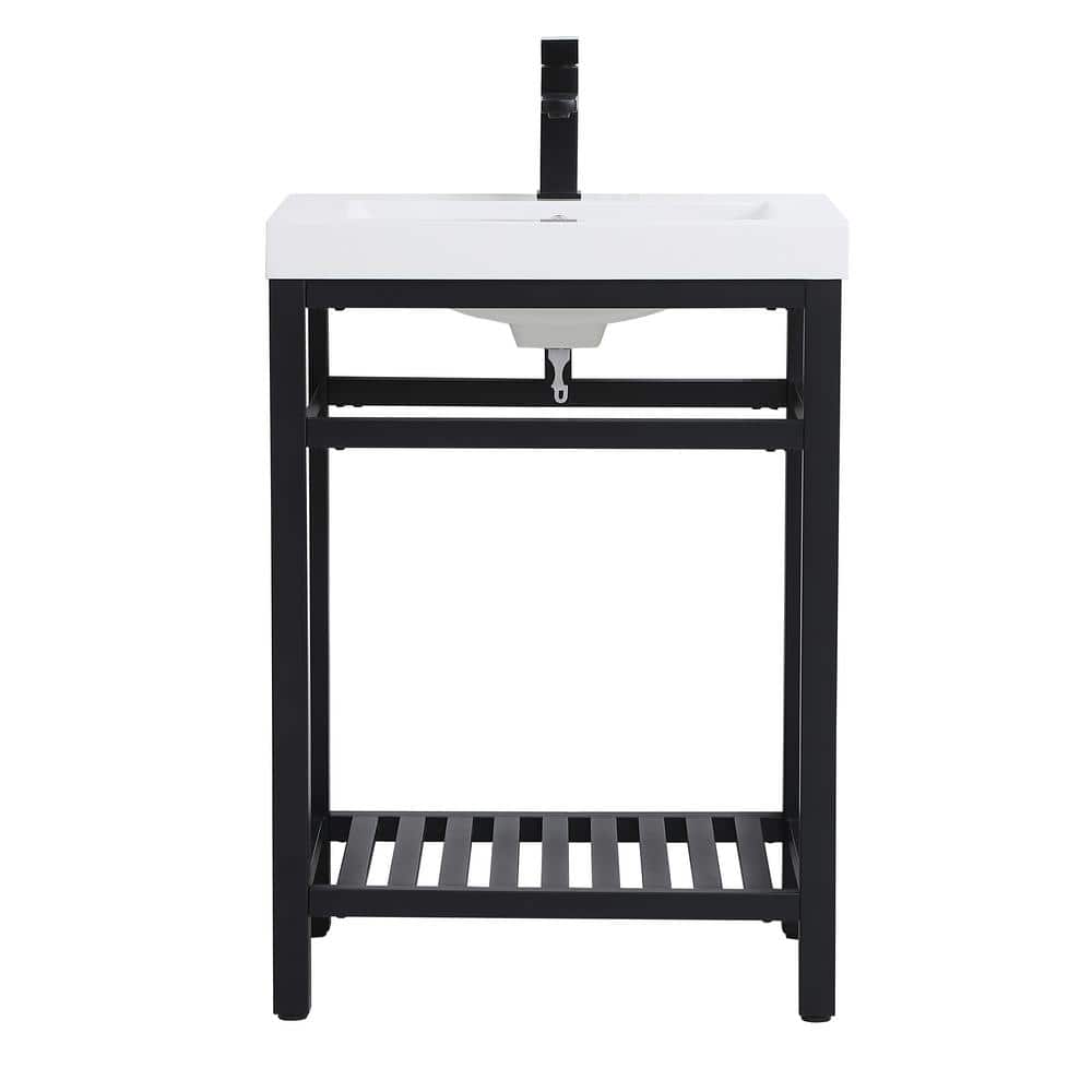Simply Living 24 in. Single Bathroom Metal Vanity in Black with Resin Vanit