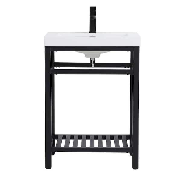 Unbranded Simply Living 24 in. Single Bathroom Metal Vanity in Black with Resin Vanity Top in White