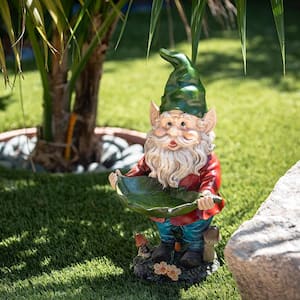 16 in. Tall Outdoor Garden Gnome and Bird Feeder Yard Statue Decoration