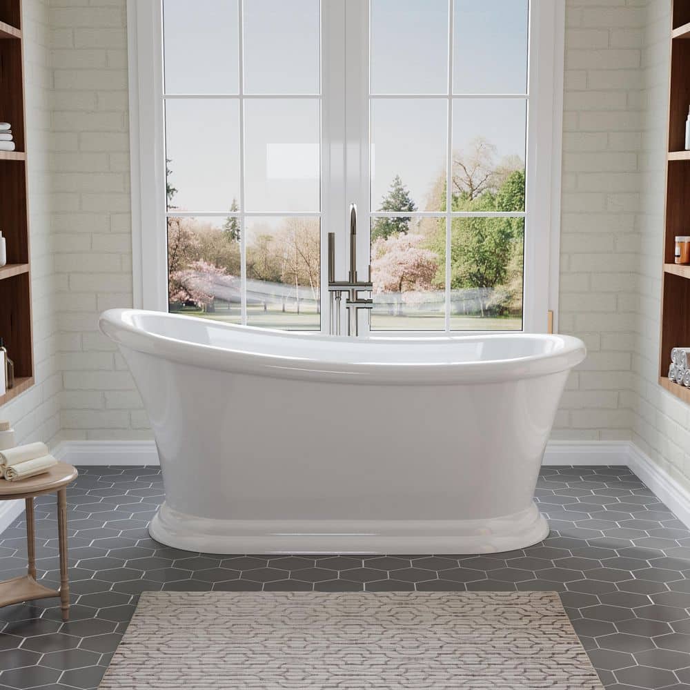 York 67 in. x 29 in. Acrylic Flat Bottom Retro Roll Top Oval Soaking Bathtub with Bathtub Drain in Glossy White price history on PriceWatchPro
